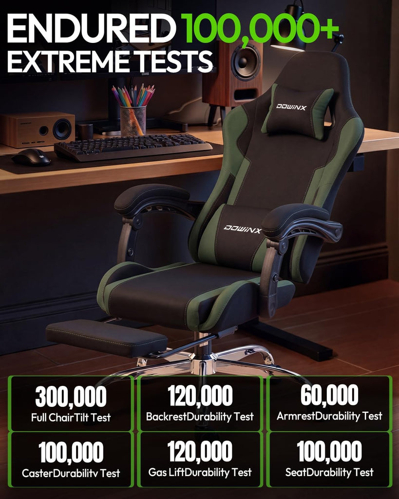 Ergonomic Gaming Chair with Footrest & Massage Lumbar, 2D-Linkage Armrests for Computer Chair 330lbs with Headrest