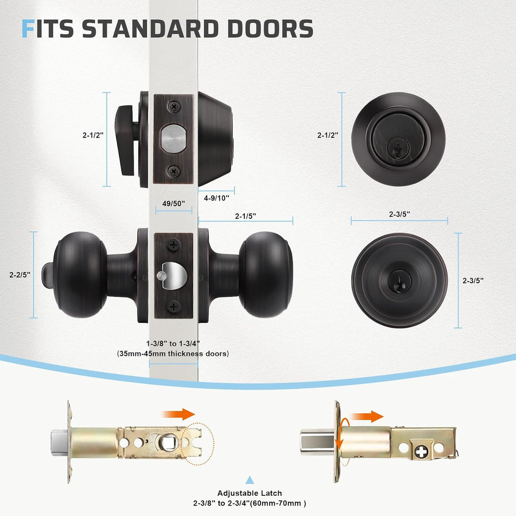 Keyed Entry Door Knob and Single Cylinder Deadbolt Combo Set, Exterior Door Knobs for Entrance and Front Door, Keyed