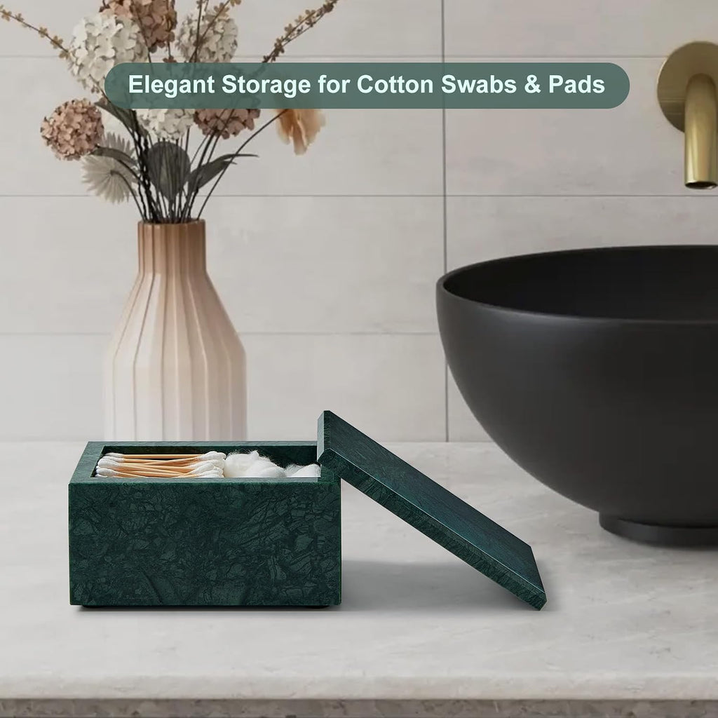 Natural Marble Storage Box with Lid, Rectangular Organizer for Jewelry