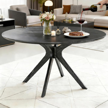 Round Dining Table for 4-6, Solid Wood 47" Kitchen Table with Intersecting Pedestal Base, (Black)