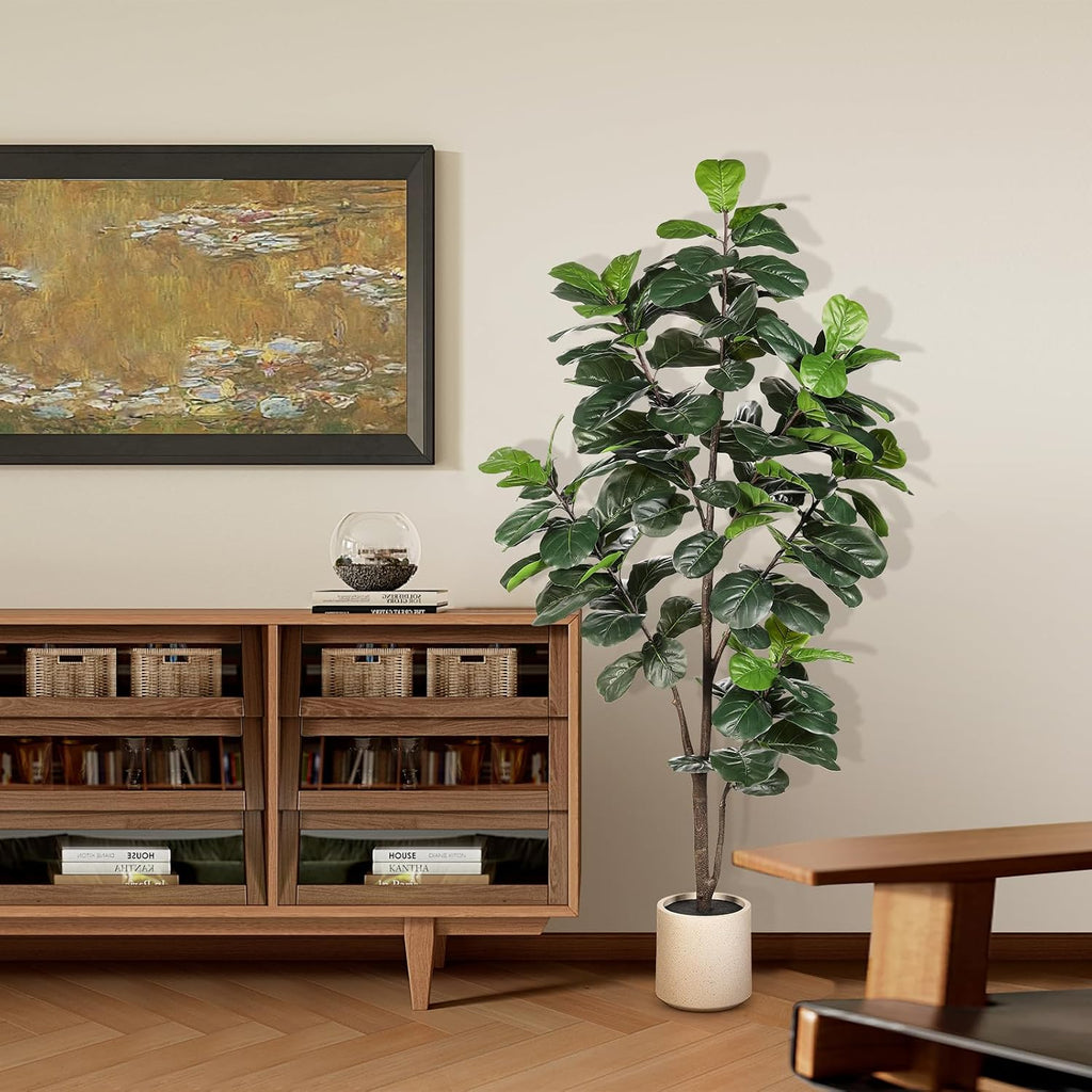Fiddle Leaf Fig Tree Artificial 6ft with Sturdy White Planter