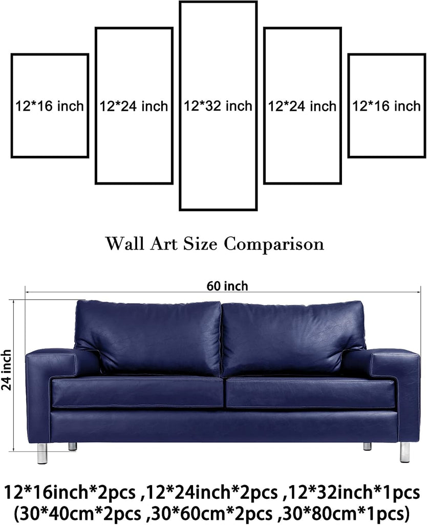 Peaceful Waterfall 5 Panels Large Canvas Paintings Wall Art Modern Gallery Wrapped Landscape Forest Giclee Canvas