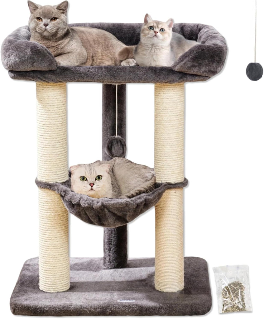 28" Cat Tree, Large Bed for Big Cats, Small Cat Tower with Soft Perch for Window Viewing, Stable Cat Tree Tower