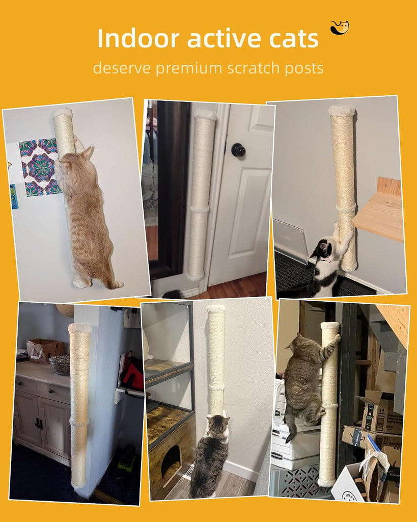 34" Cat Scratching Post, Sisal Wall Mounted Cat Scratcher for Cats