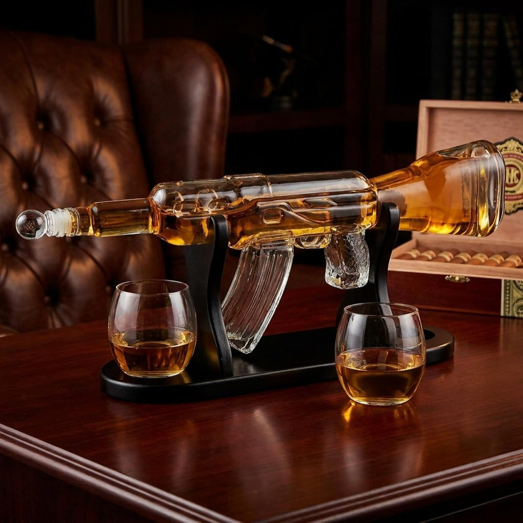 Gifts for Dad, Whiskey Gifts for Men, Whiskey Decanter Rifle with 2 Whiskey Glasses, Whiskey Decanter Set for Liquor