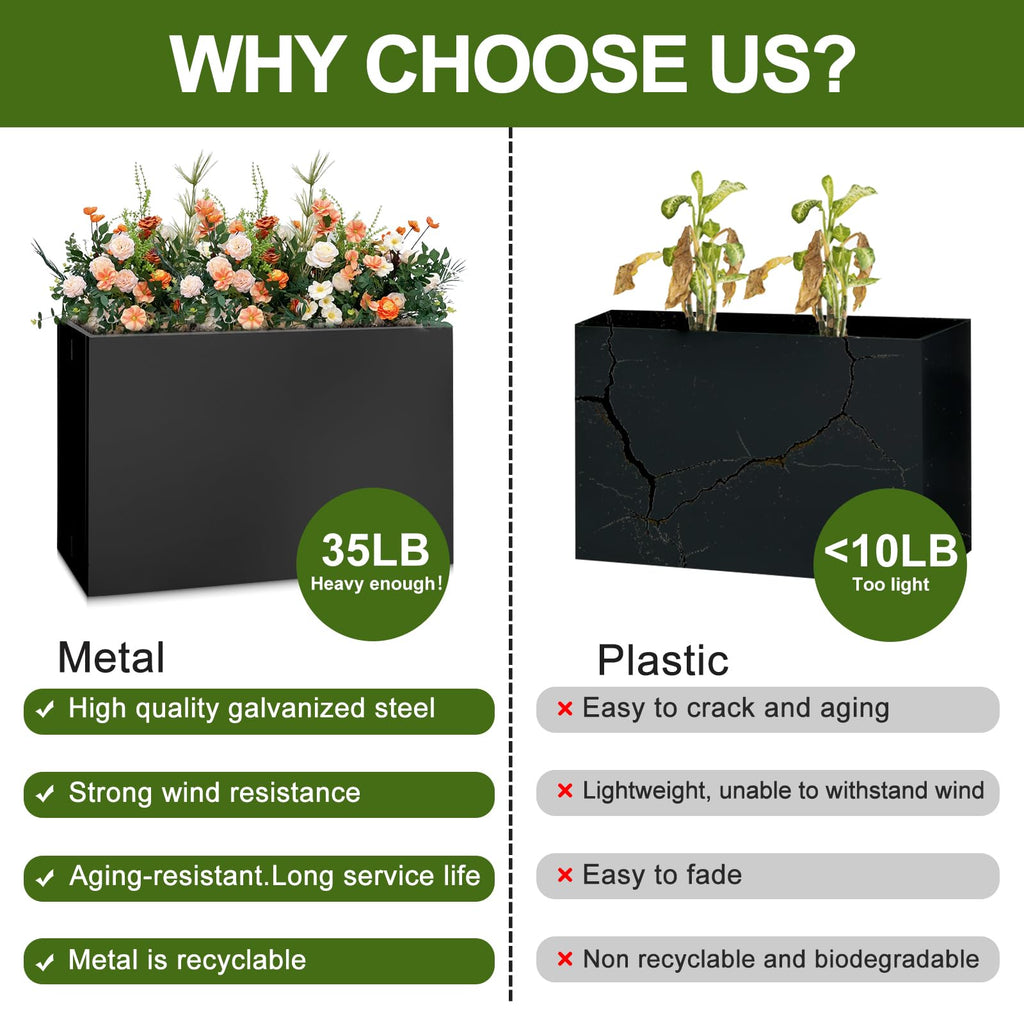 Galvanized Steel Planter Box - No Installation Required Metal Rectangular Block Long Box Planter Modern Outdoor