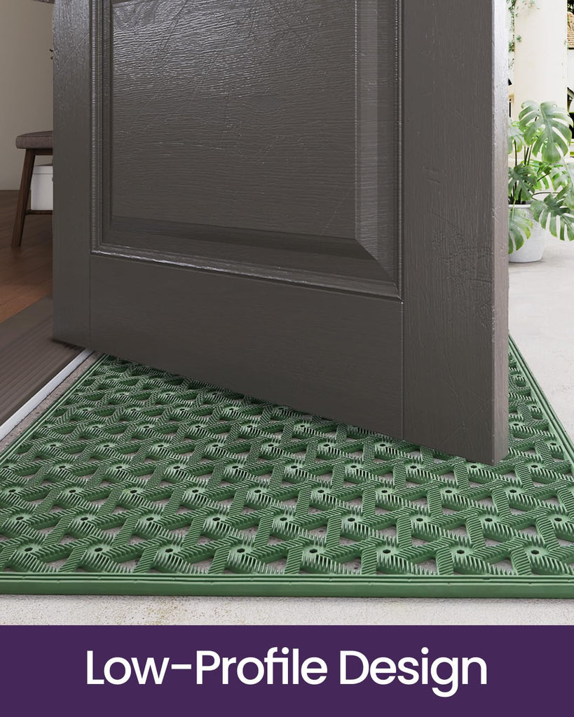 Front Door Mat Outside Entrance Rubber Floor Doormat, 19x30 Green
