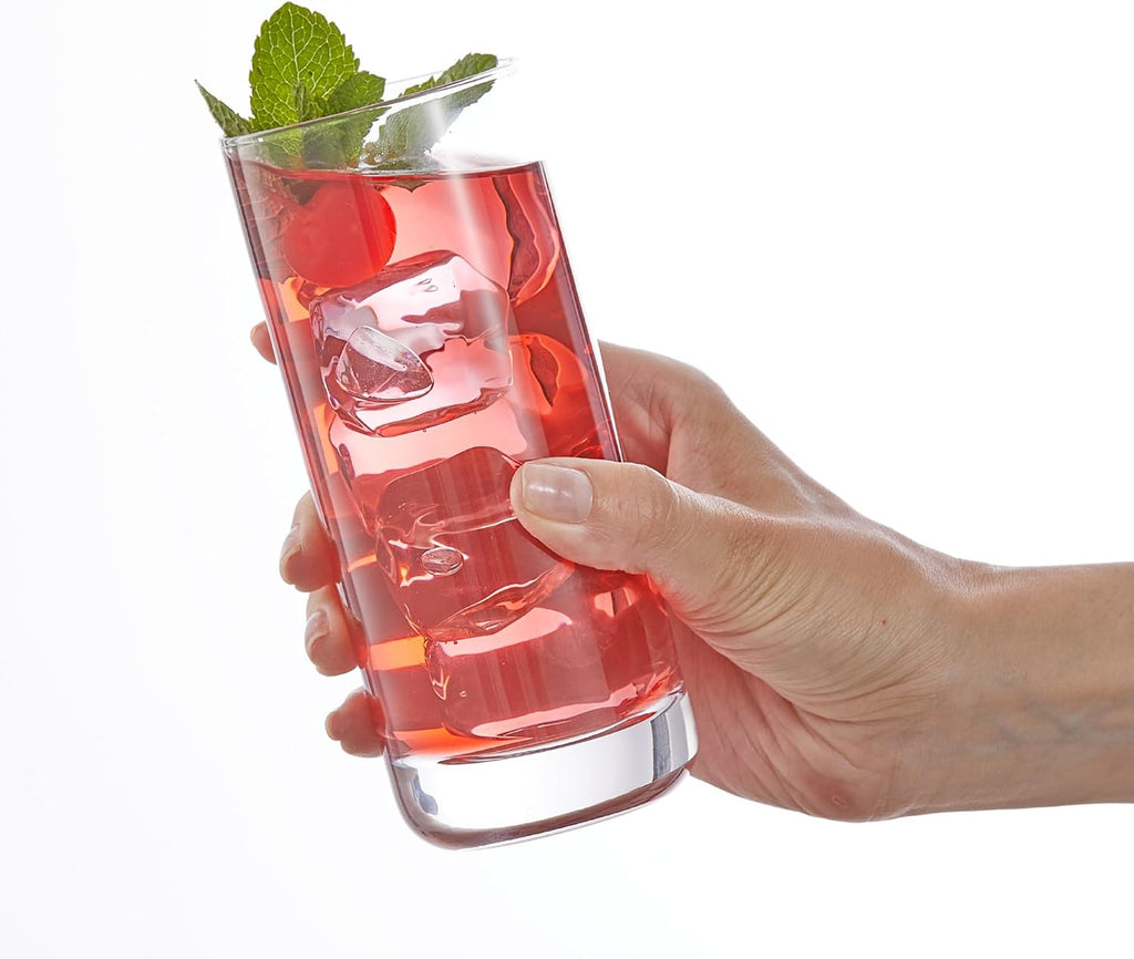 Faye 13oz Highball Glasses, 6pc Tall Glass Sets. Lead-Free Crystal Drinking Glasses. Water Glasses, Mojito Glass