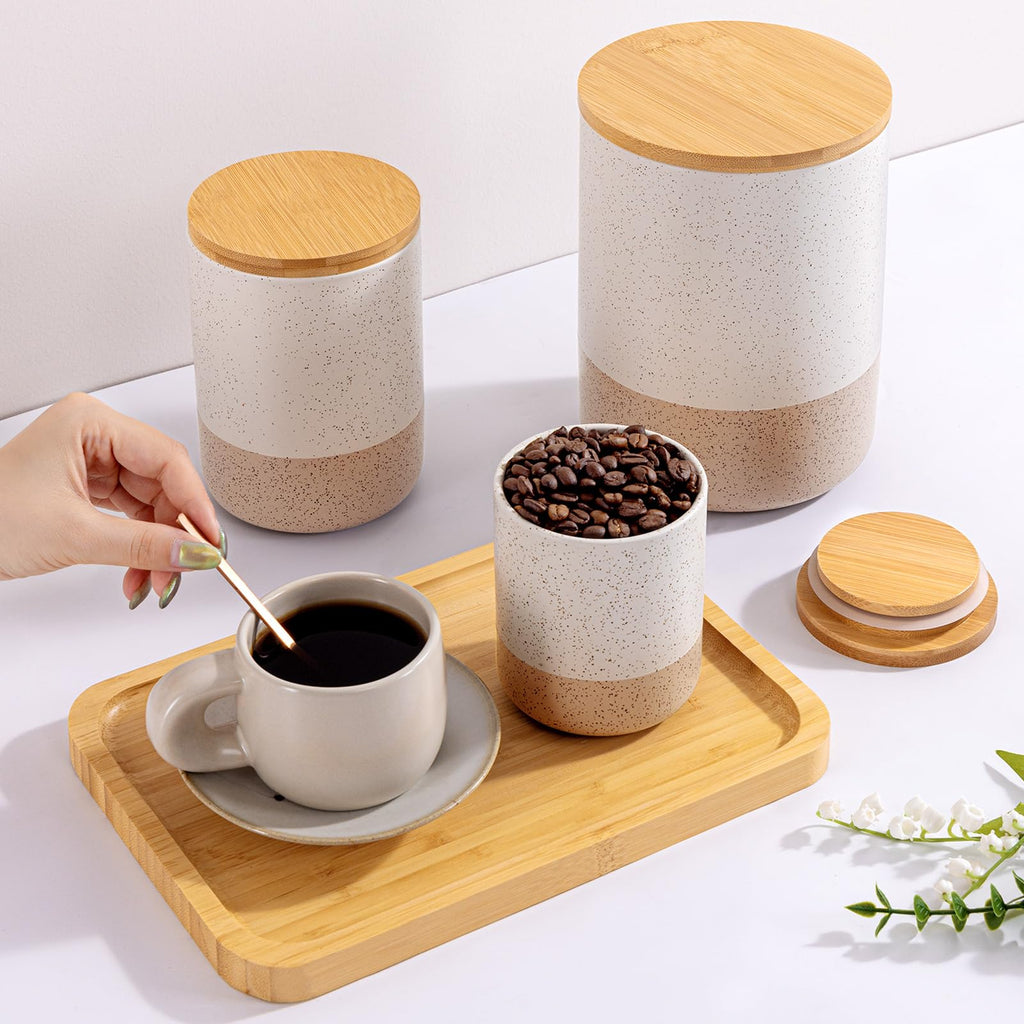 Canister Set of 3, Large Ceramic Food Storage Containers with Lids
