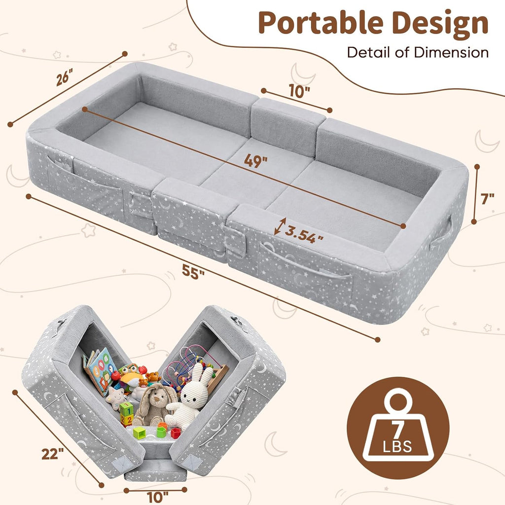 Portable Toddler Travel Bed No Assembly, Foldable Kids Toddler Floor Bed