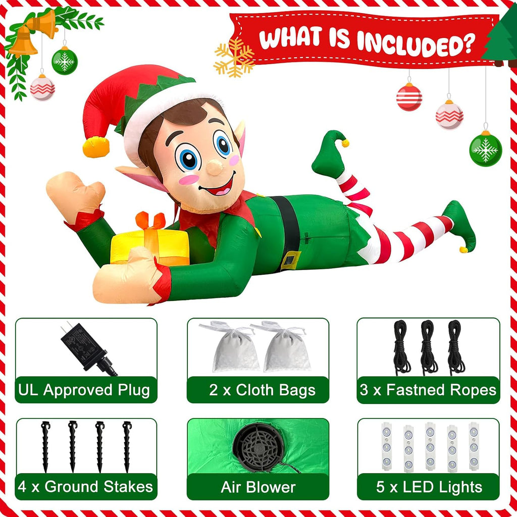 10FT Christmas Inflatable Outdoor Decoration, Giant Elf Inflatable Outdoor Christmas Blow up Yard Decorations with
