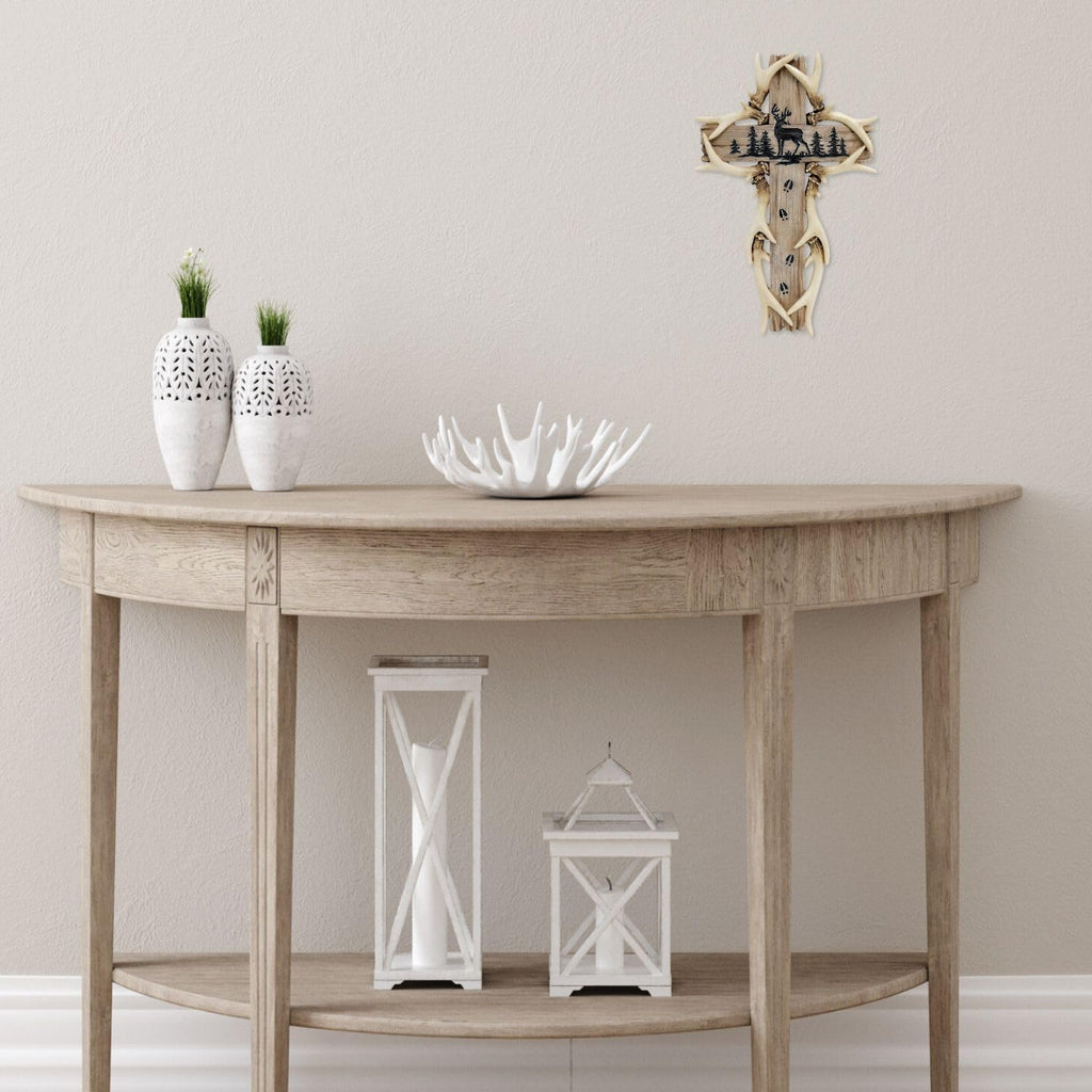 Rustic Woodland Deer Antler Wall Hanging Cross