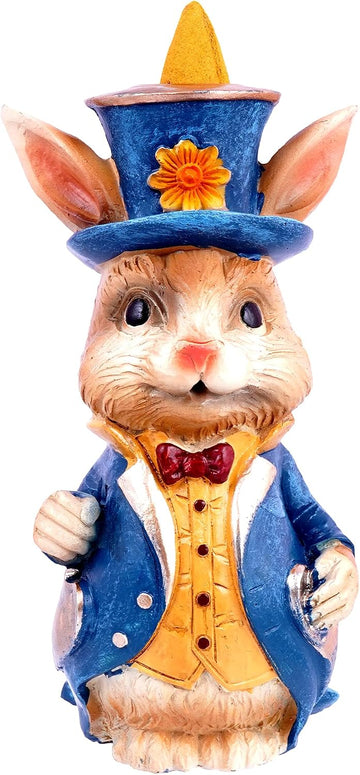 Alice in Wonderland Rabbit Backflow Incense Burner | 6.25 x 2.5 Inches | Hand-Painted Cold Cast Resin Decorative
