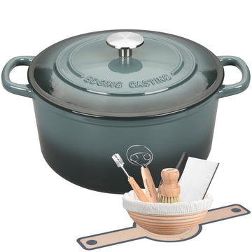 Enameled Cast Iron Dutch Oven with Sourdough Bread Baking Kit, Bread Dutch Oven with Lid, Includes Proofing Basket &