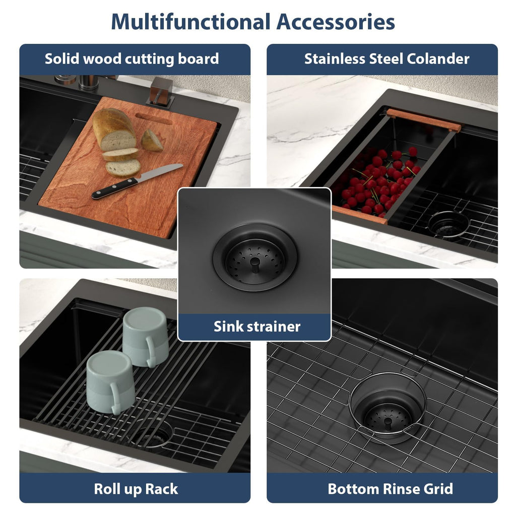 33 Matte Black Double Bowl Kitchen Sink Drop In