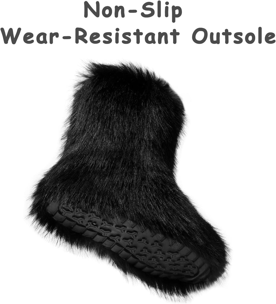 Girls Fur Boots,Kids Warm Plush Lining Furry Winter Boots for Toddler,Cozy Fluffy Snow Boots