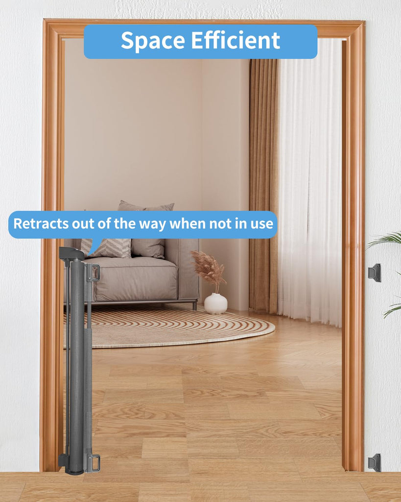 Retractable Dog Gate and Baby Gate for Stairs, 33"H x 71"W, Drill Mount