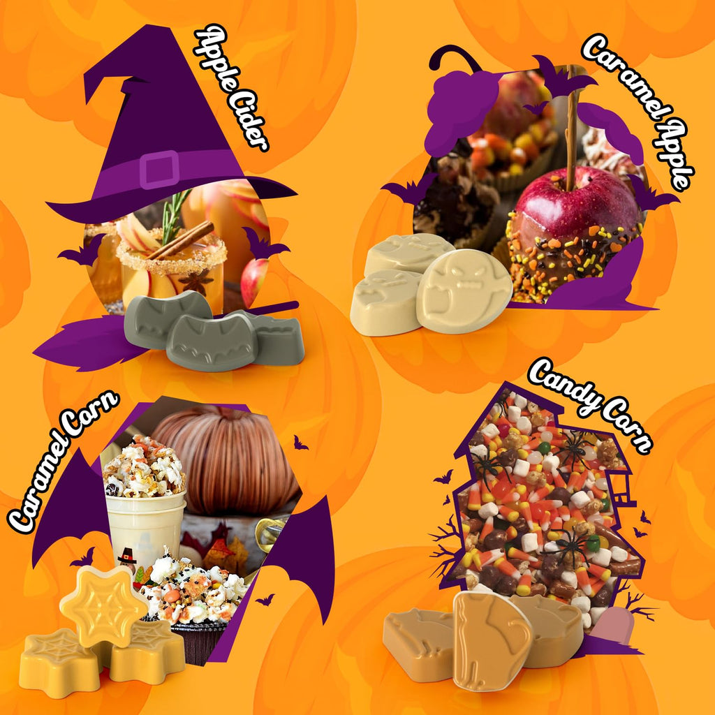 Halloween Scented Wax Melts, Strong Scented Soy Wax Cubes/Tarts Variety Set for Fall- Pumpkin Pie, Caramel Apple