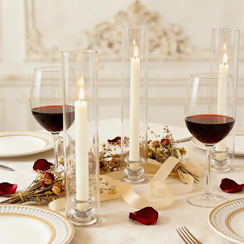 Hurricane Glass Candle Holders Set of 16, 11.8" H Clear Cylinder Windproof Candle Holder Chimney Tubes, Taper Glass
