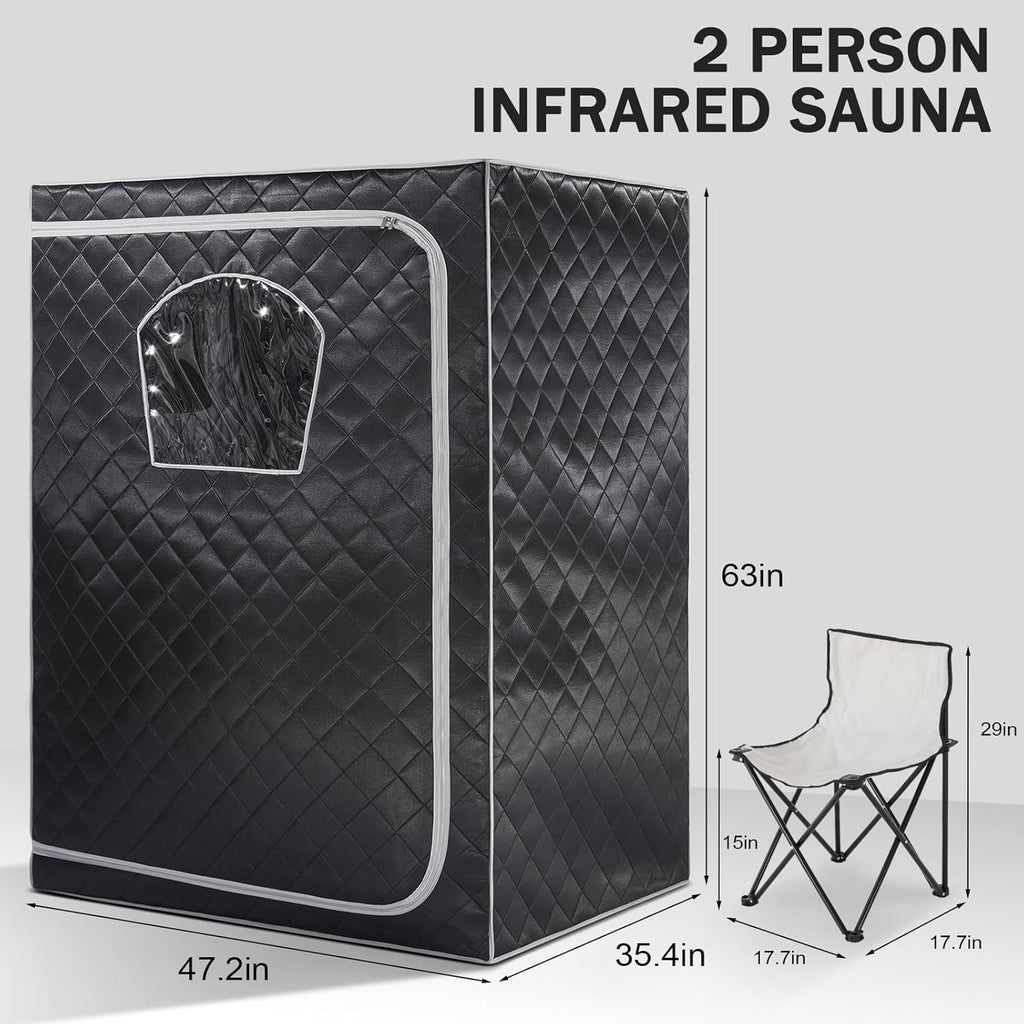Gollense Portable Infrared Sauna for Home Spa 2 Person Full Size Personal Far Infrared Sauna Box with 2 Foldable