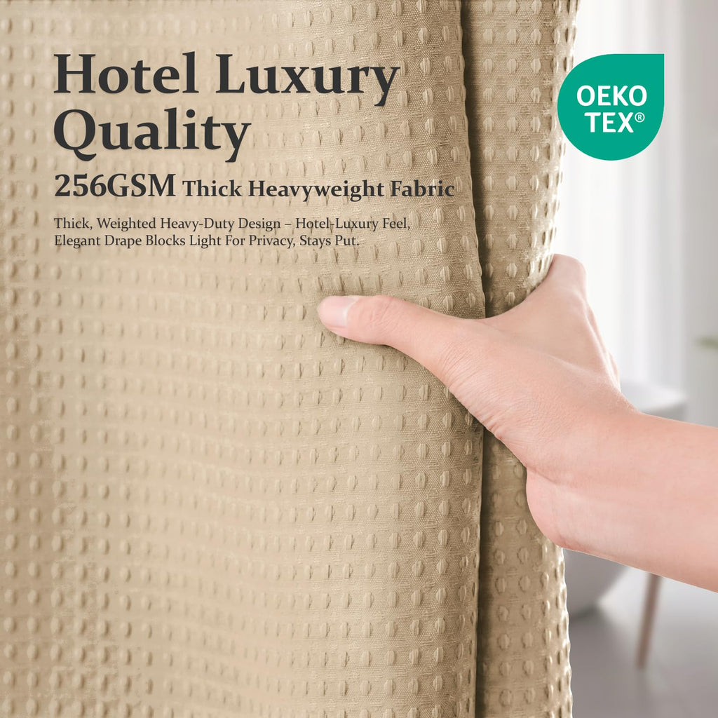 Extra Long Waffle Shower Curtain 256 GSM Fabric 72x84 Beige/Khaki