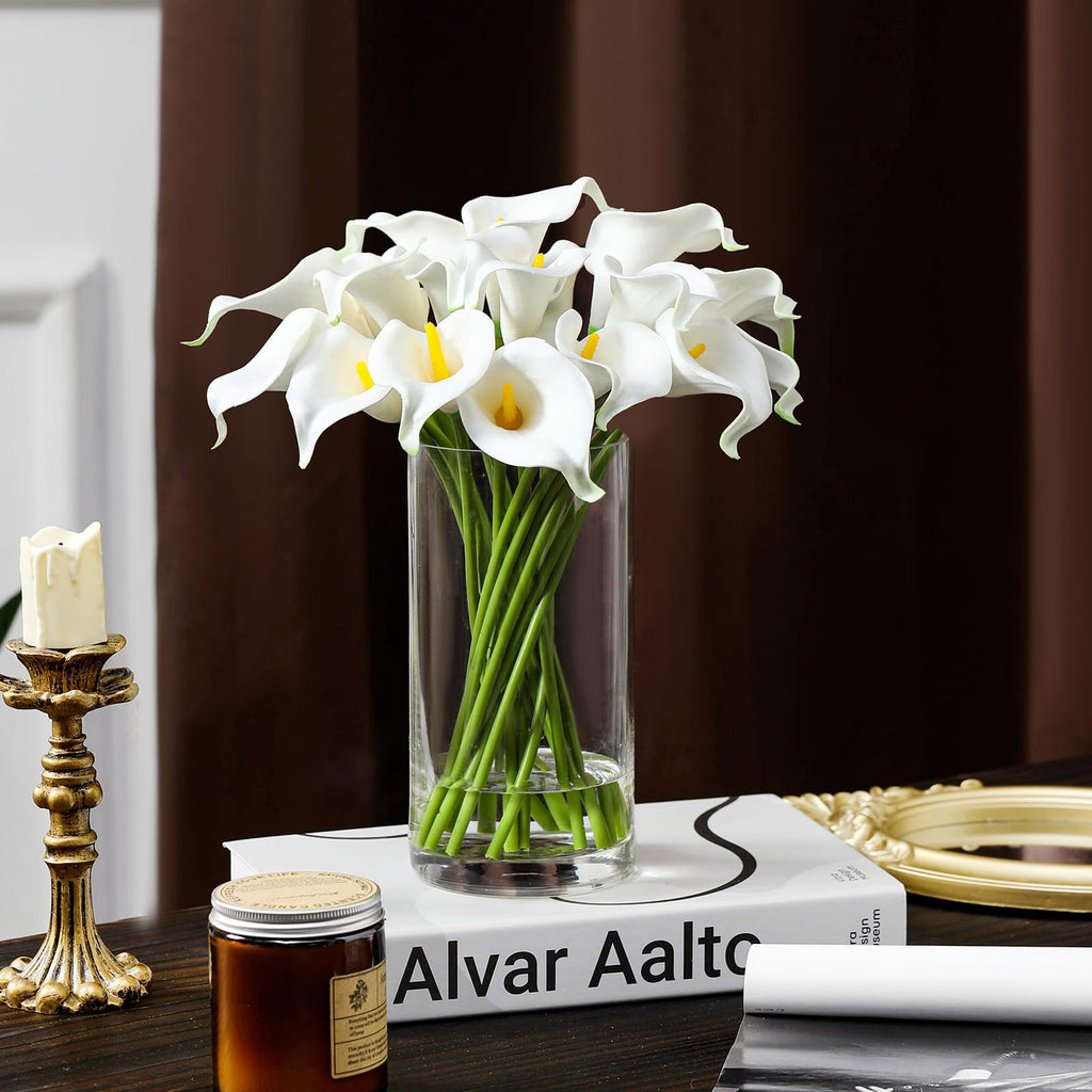 Real Touch Calla Lily Artificial Flowers in Vase, Faux Floral Arrangements with Vase and Fake Water Decor Dining