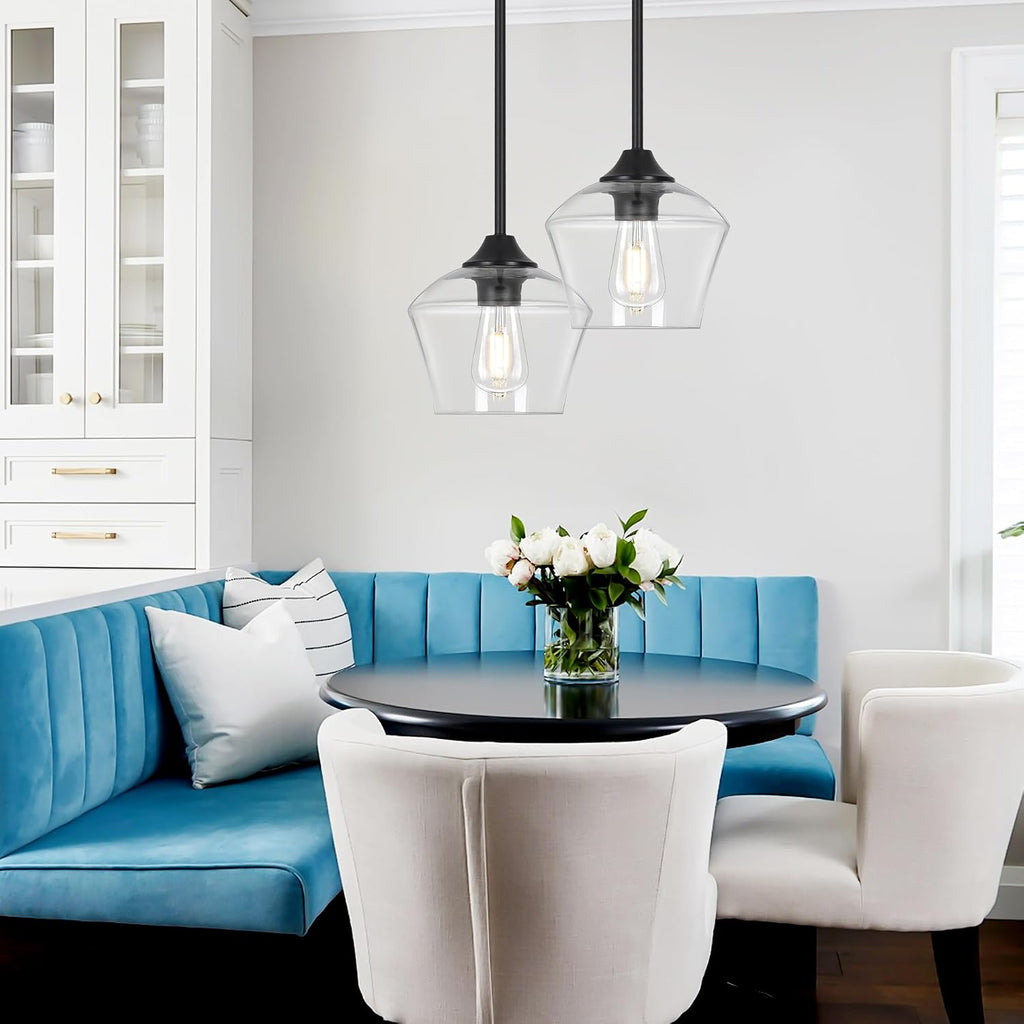1-Pendant Lights Kitchen Island, Hand Blown Glass Pendant Light Fixtures, Metal Light Fixtures Rod Ceiling Ceiling