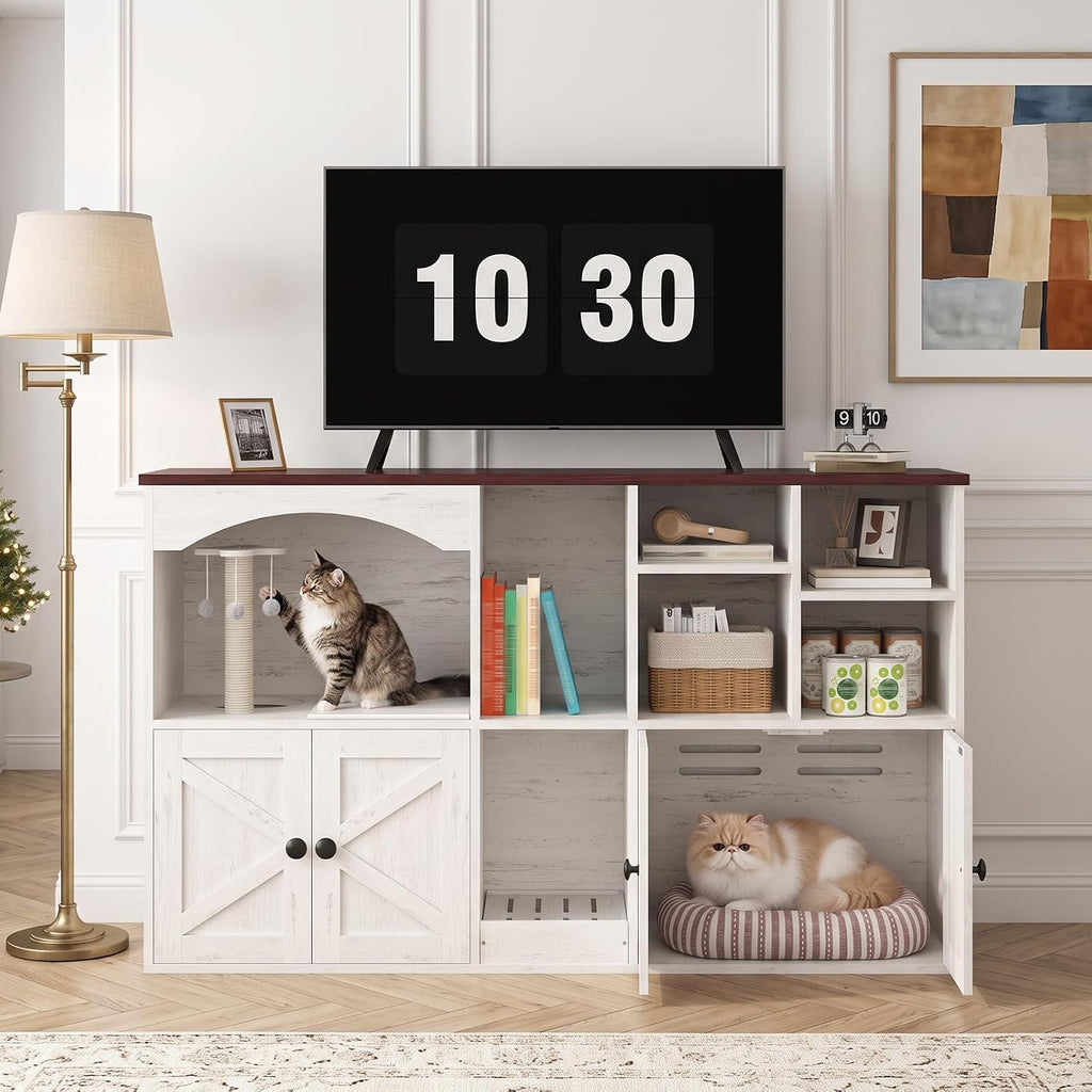 Cat Litter Box Enclosure for 2 Cats, Hidden Cat Cabinet with Storage
