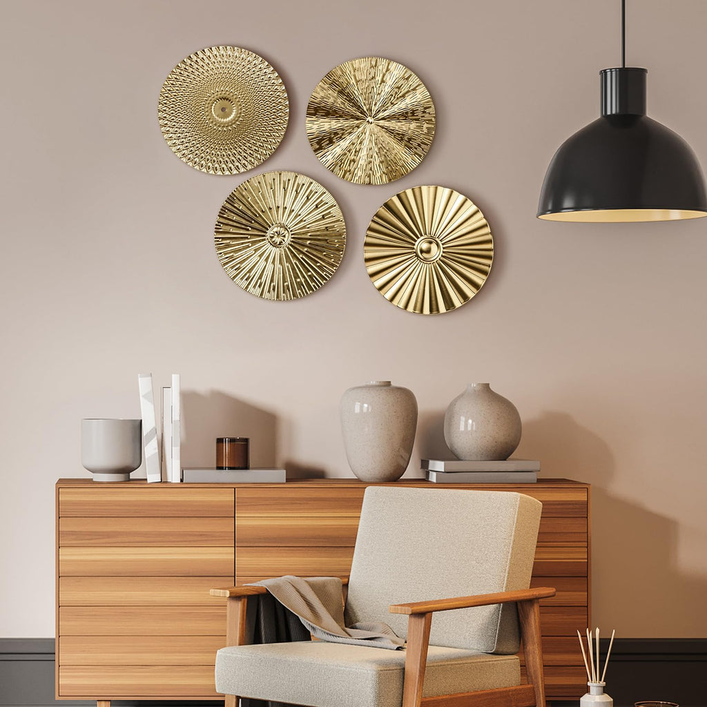 4 Pcs 12 Inch Gold Metal Wall Art Decor Modern Sunburst Decor