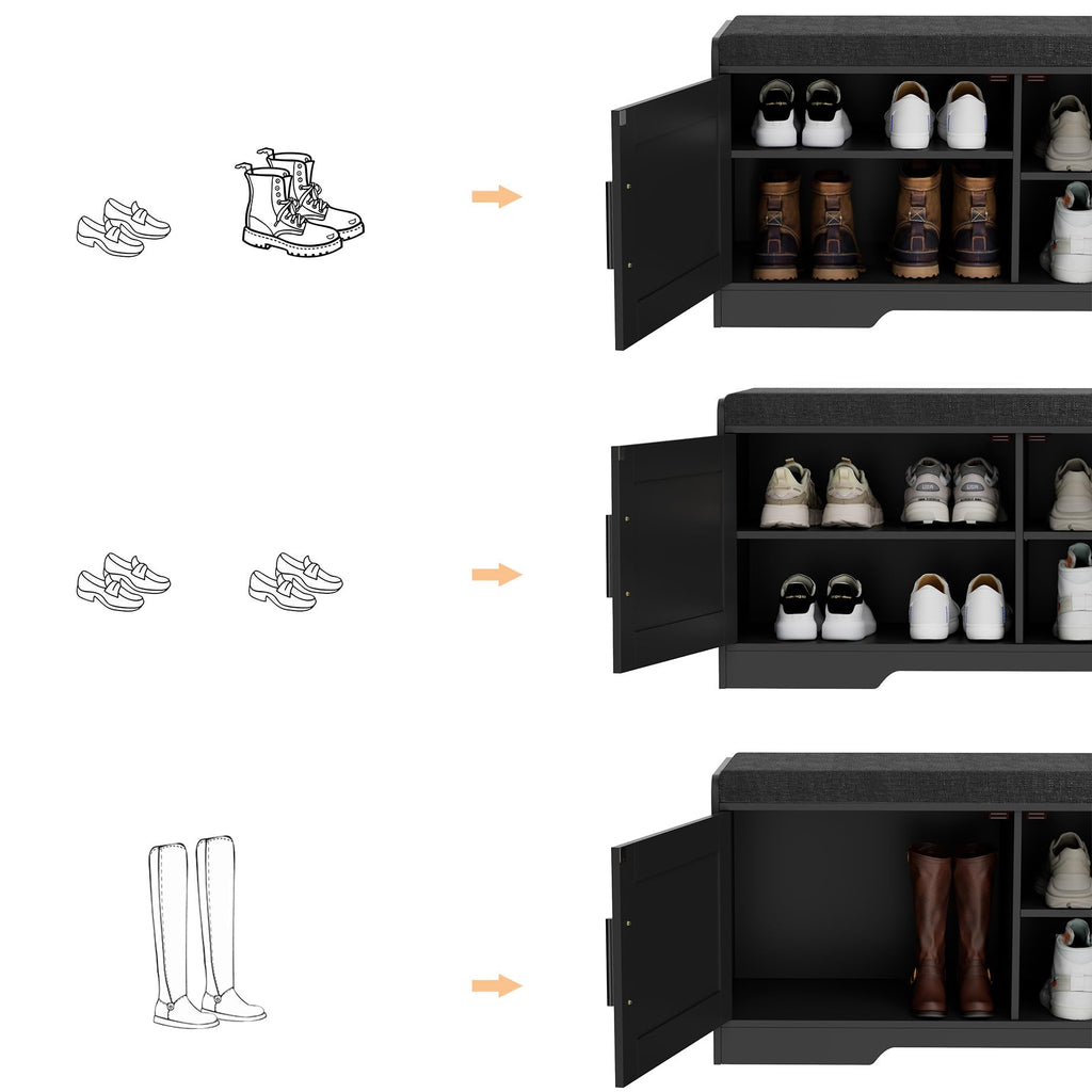 Shoe Storage Bench, 2 Doors & Thickened Padded Seat Cushion