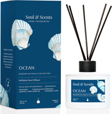 Reed Diffuser Set - Ocean | 7.43 oz Refillable Scented Oil with 6 Fiber Sticks | Long-Lasting Home Fragrance & Air