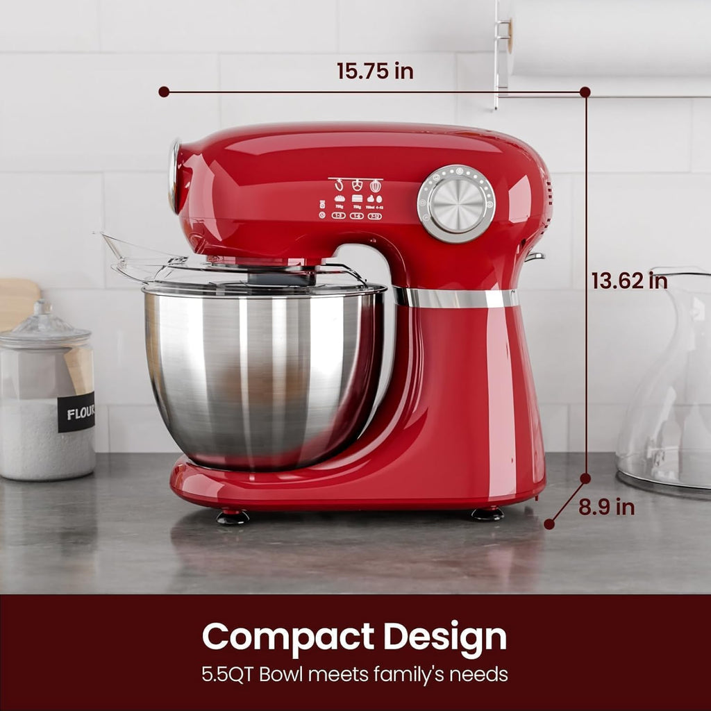 5.5QT 12-Speed Electric Stand Mixer, Tilt Head Kitchen Mixer, Red