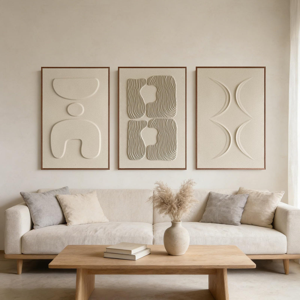 Large 3-Piece 3D Textured Wall Art, 24x36 Inch