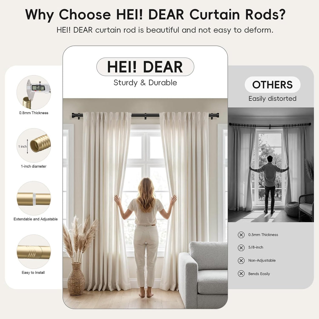 Gold Curtain Rods for Windows,1 Inch Heavy Duty Curtain Rods,Adjustable Modern Drapery Rod,Window