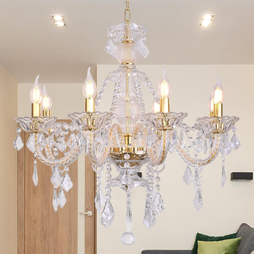 Crystal Gold Farmhouse 8-Light Adjustable Chandelier Modern Pendant Lighting for Staircase Hallway Entryway Foyer Living Room Dining Room Bedroom A110-B0D5WDCY87