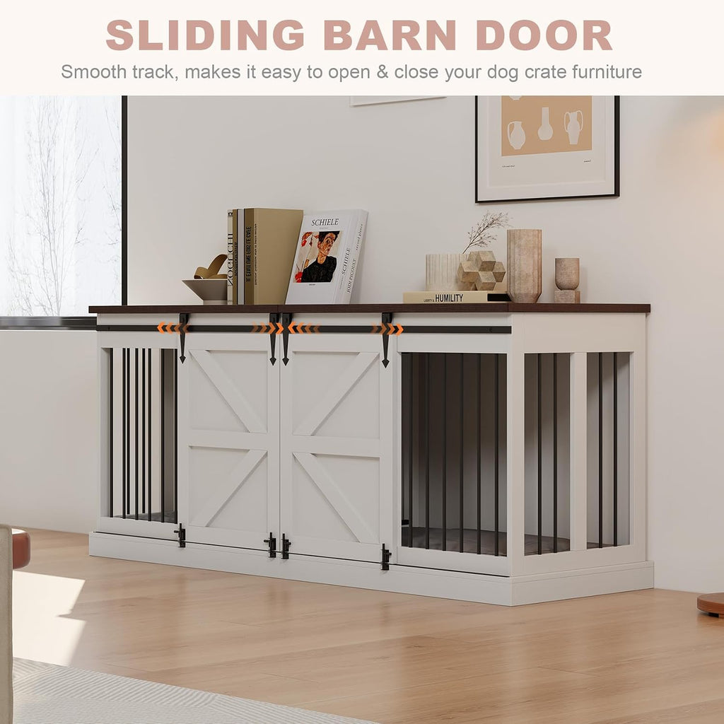 Furniture Style Dog Crate - Indoor Wooden Dog Kennel Furniture with Double Sliding Barn Doors and Room Divider