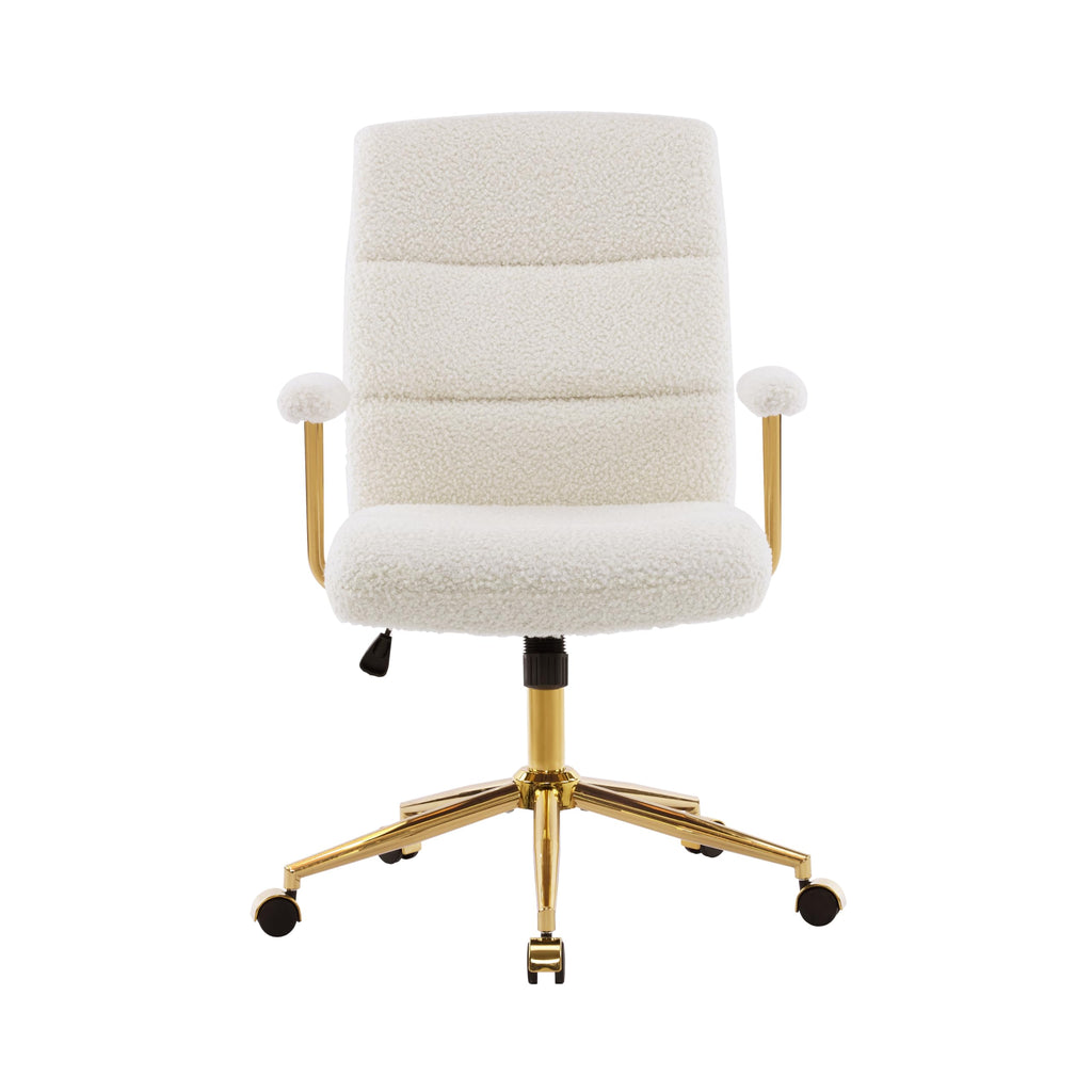 Boucle Office Chair, Adjustable Desk Chair, White & Gold