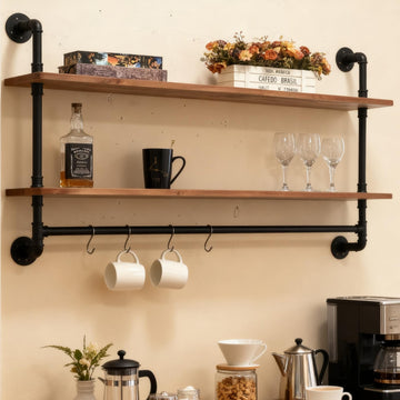 Industrial Pipe Shelving Wall Mounted, Pipe Shelves with Plank(2 Tier 42In)