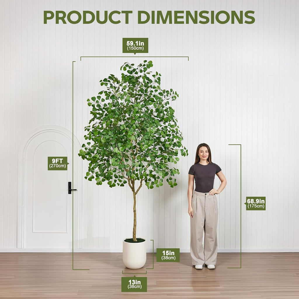 8.8FT Artificial Ficus Tree Indoor, Large Potted Faux Tree with Silk Leaves