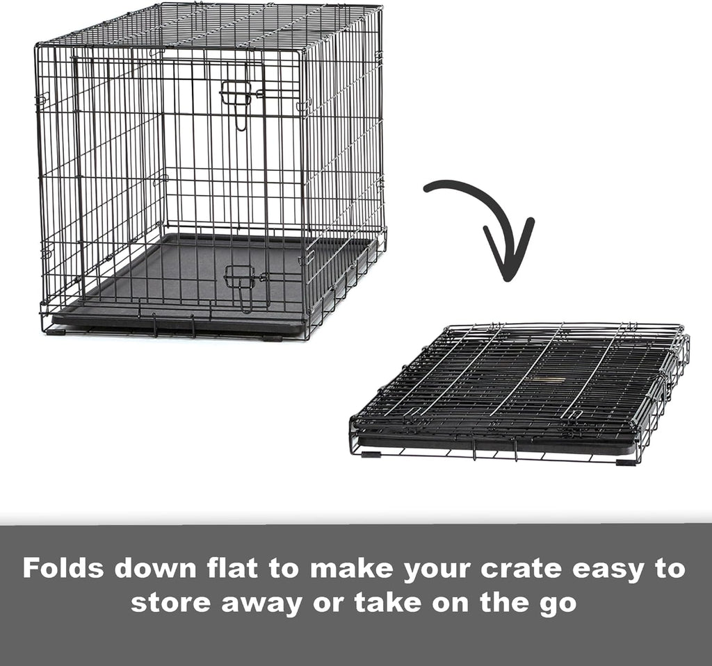30-Inch New World Crate for Medium Breeds, 21-40 lbs, Double Door Folding Dog Crate, Leak-Proof Tray & Secure Latches