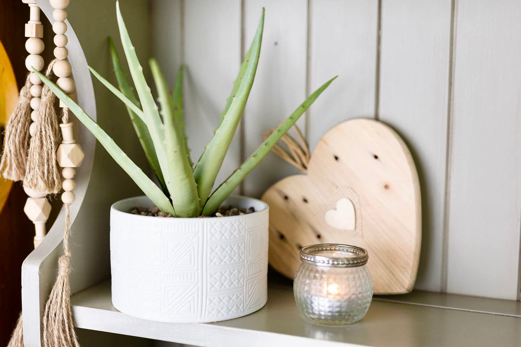 Farmhouse Artificial Plant in White Ceramic Pot | 10" high sage Green Faux Agave Plant | Fake Plant for Desk Decor