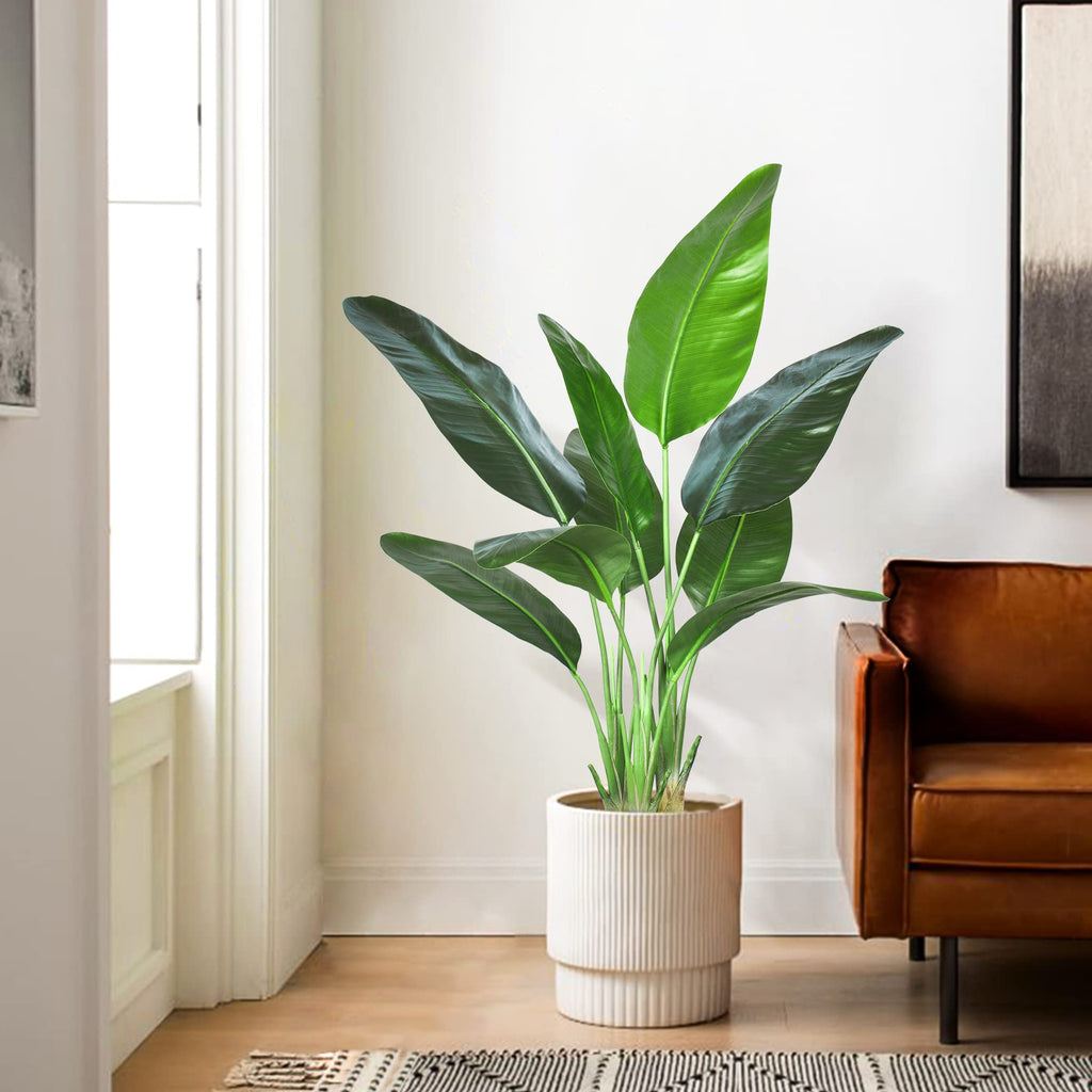 Artificial Bird of Paradise Plant, Faux Palm Tree Potted Plant with Real Touch Leaves, Fake Trees Living Room Office