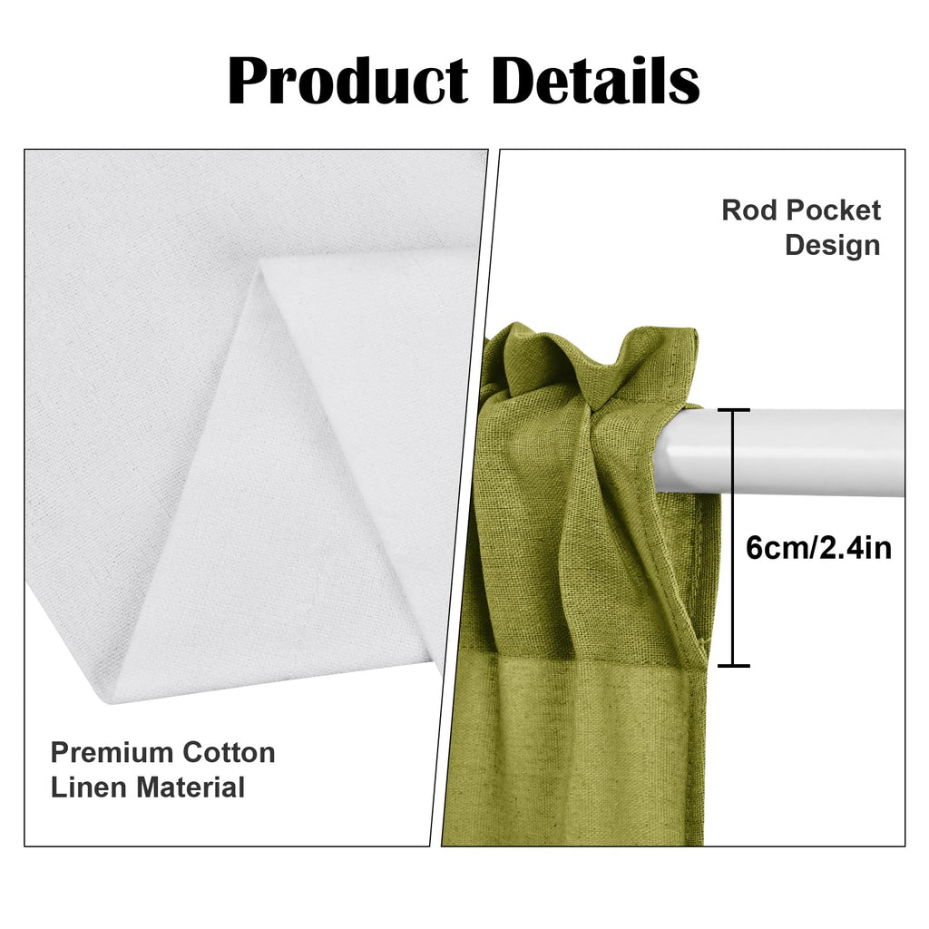 Farmhouse Valance Curtains 52x18, Cotton Linen, Fresh Green & White