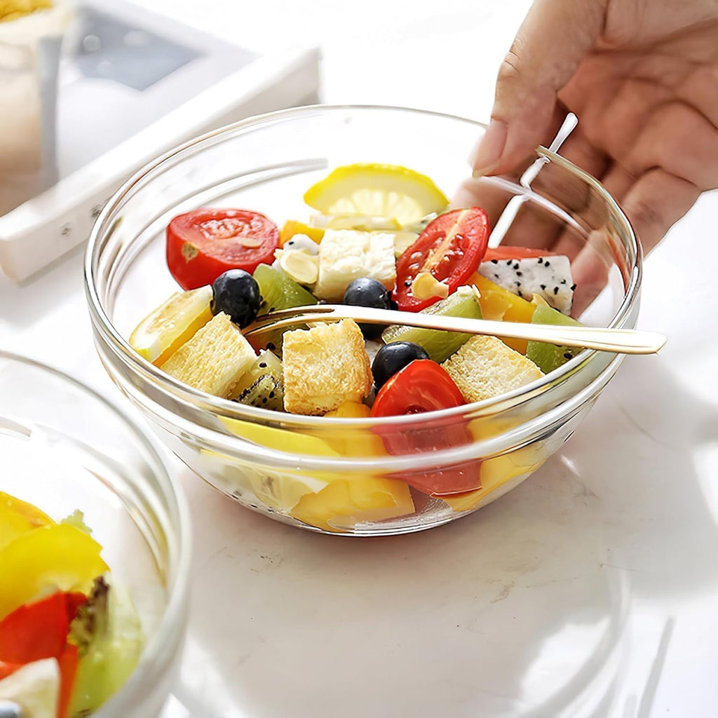 9Pcs Glass Mixing Bowls, Clear Salad Bowl Glass Prep Stackable Nesting Bowls Dessert Salad Dips Cereal Ice Cream