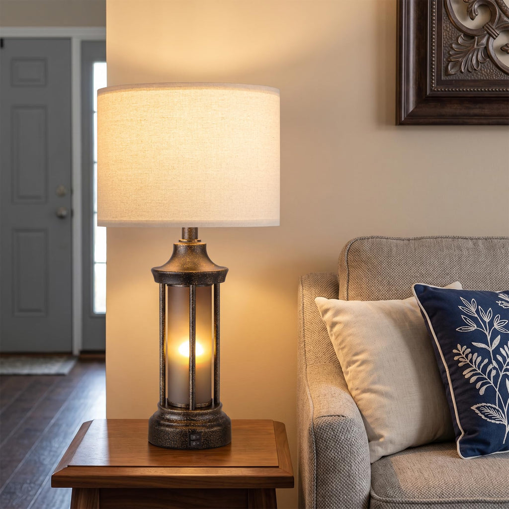 24" Farmhouse Table Lamps, Bedside Lamps Set of 2