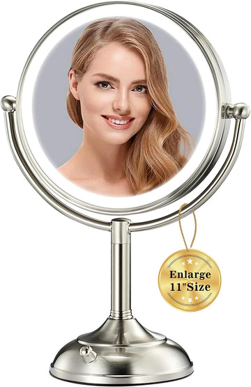 11.8" Extra Large 17" Tall Lighted Makeup Mirror, 1X/5X/10X 3-Sided Magnifying Mirror with 96 LEDs, 3 Color Dimmable