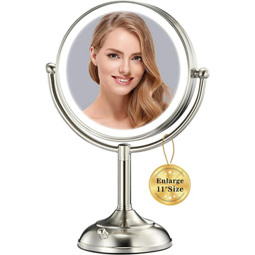 11.8" Extra Large 17" Tall Lighted Makeup Mirror, 1X/5X/10X 3-Sided Magnifying Mirror with 96 LEDs, 3 Color Dimmable