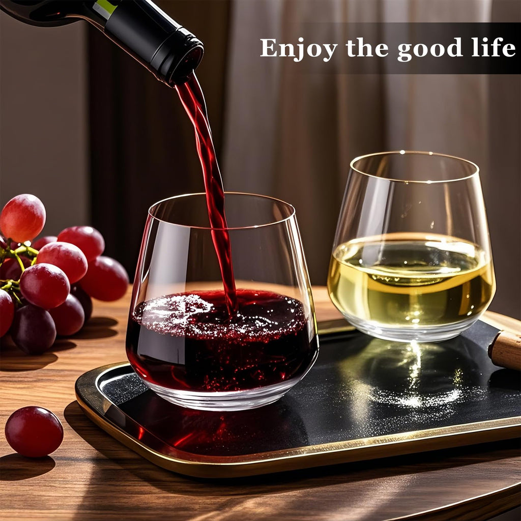 Stemless Wine Glasses Set of 4, 13.5oz, Crystal Clear Red White Wine Glasses for Daily Use, Lead-free, Dishwasher