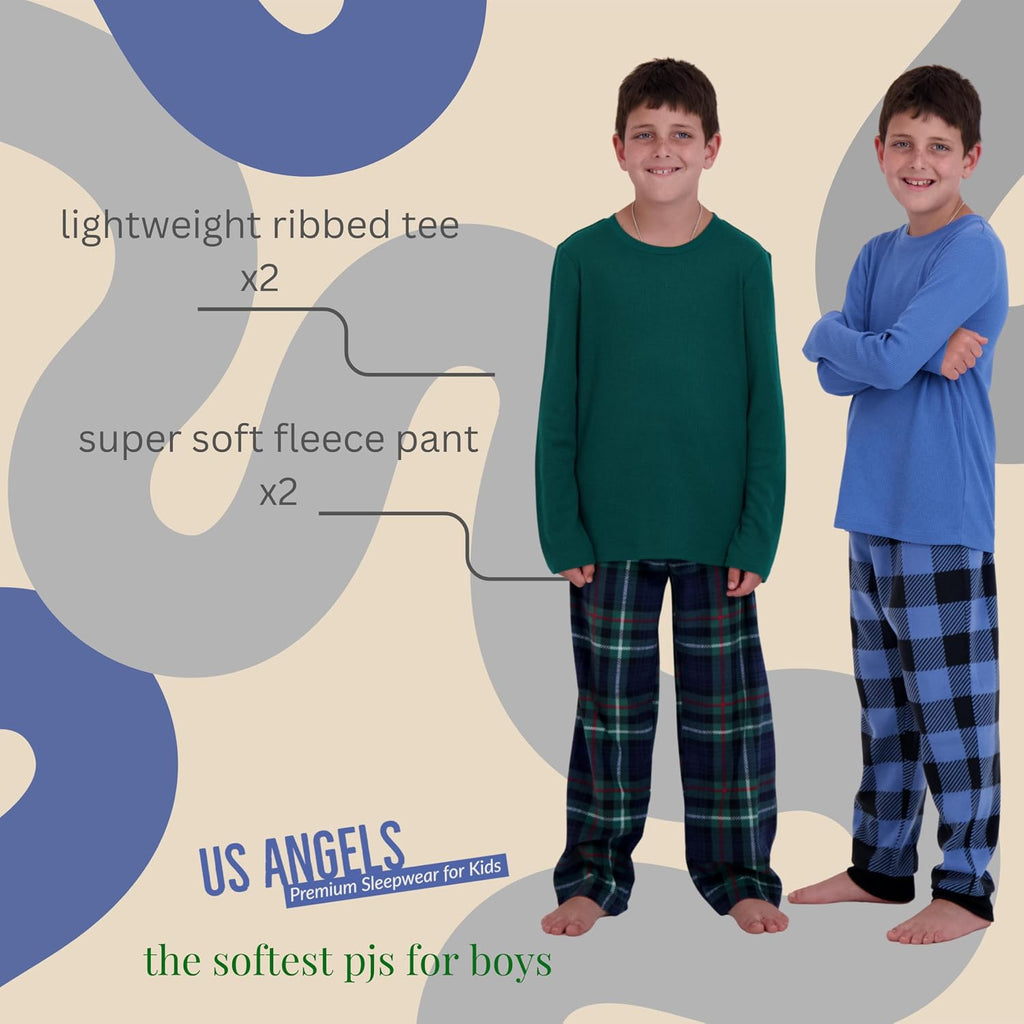 Boys Pajamas Set | Piece Long Sleeve & Fleece Pants | Soft Warm Sleepwear Pjs for Kids & Teens