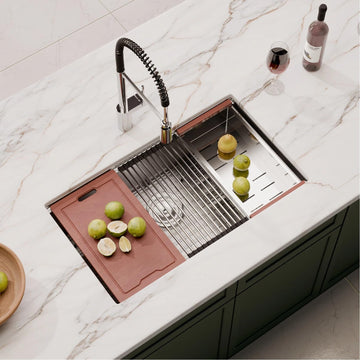 32 Inch Workstation Kitchen Sink, 16 Gauge 304 Stainless Steel Undermount Sink, Deep Single Bowl with Accessories